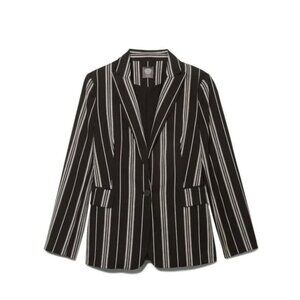 VINCE CAMUTO Women's Black White Stripe One-Button Blazer Jacket